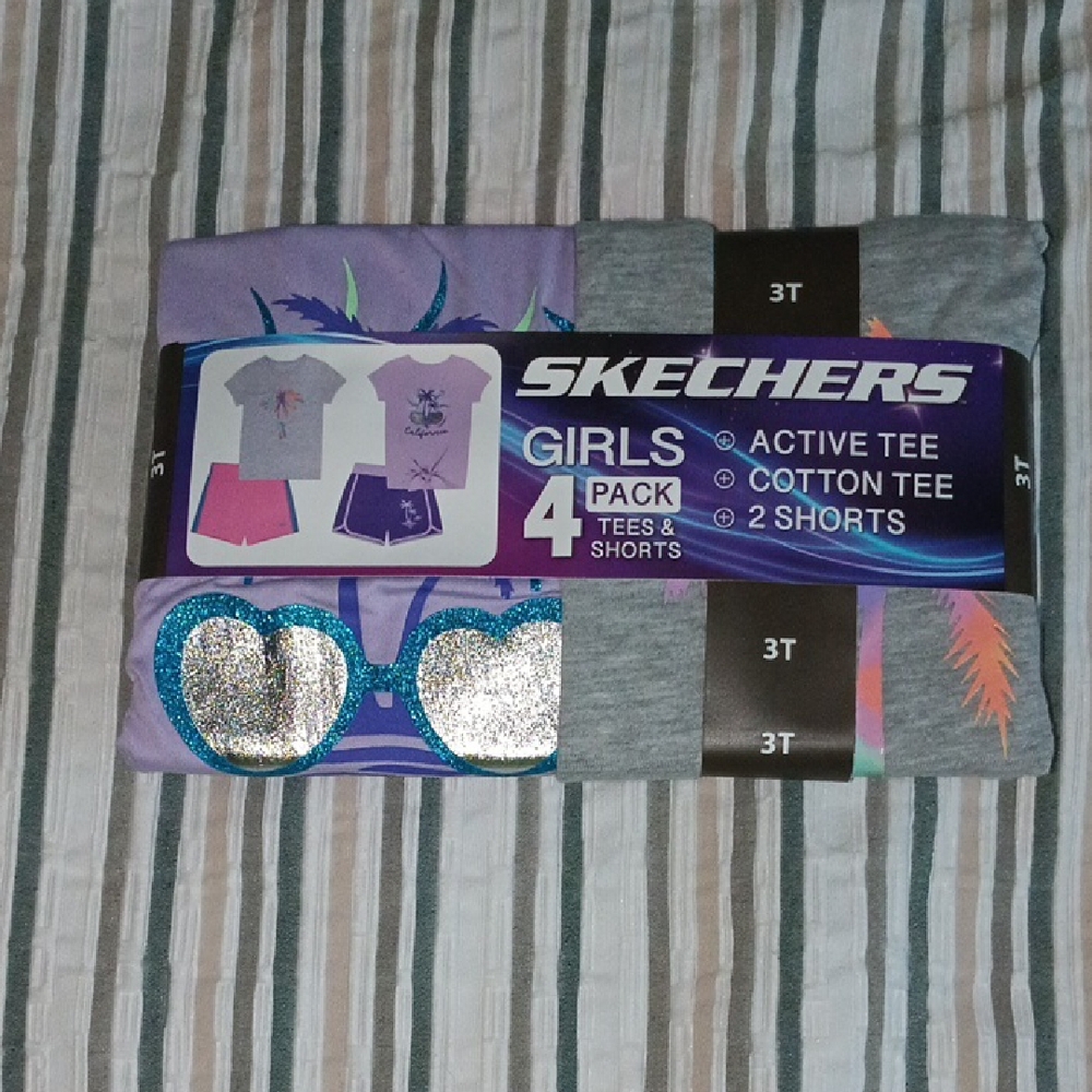 Skechers Girls Purple and Gray 4-Pack Tees & Shorts